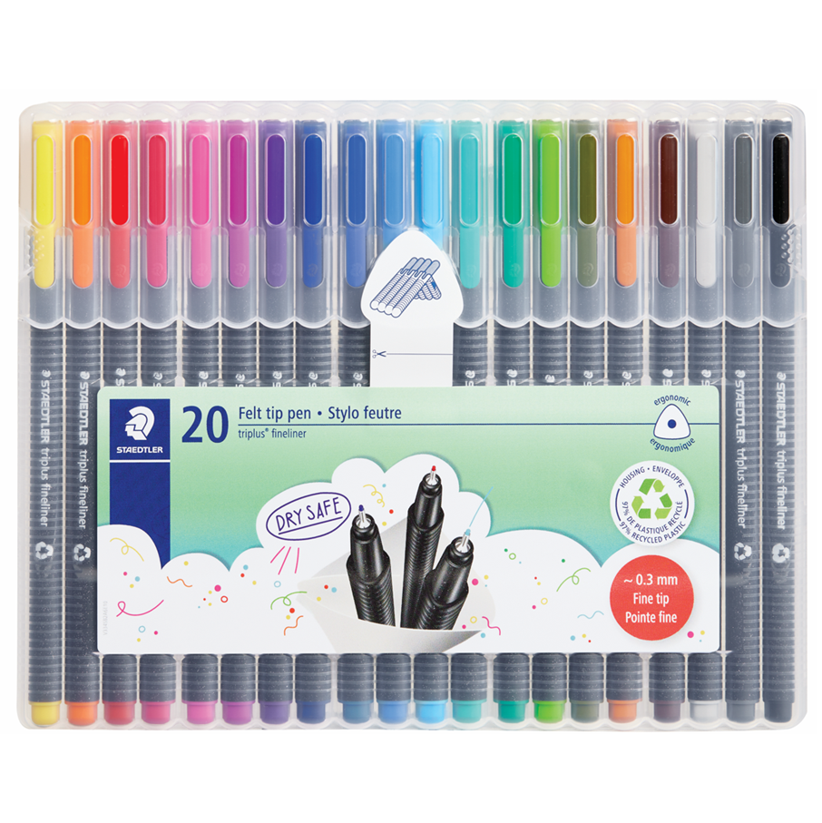 Staedtler Triplus Fineliner Felt Tip Pens (0.3 mm) - 20 pack